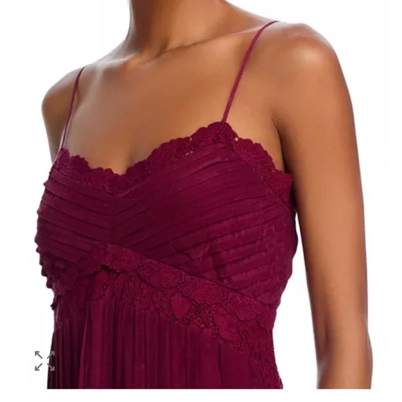 Farm-Rio Spaghetti Strap Lace-Trim Midi Dress in a dark red. - Picture 2 of 11
